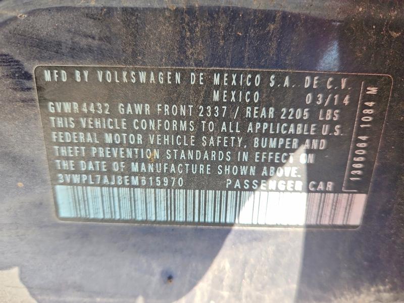 52221646 :رقم المزاد ، 3VWPL7AJ8EM615970 vin ، 2014 Volkswagen Jetta مزاد بيع