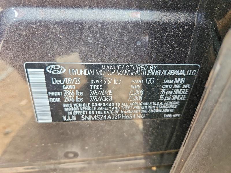 2023 Hyundai Santa Fe მანქანა იყიდება აუქციონზე, vin: 5NMS24AJ2PH654140, აუქციონის ნომერი: 55123536