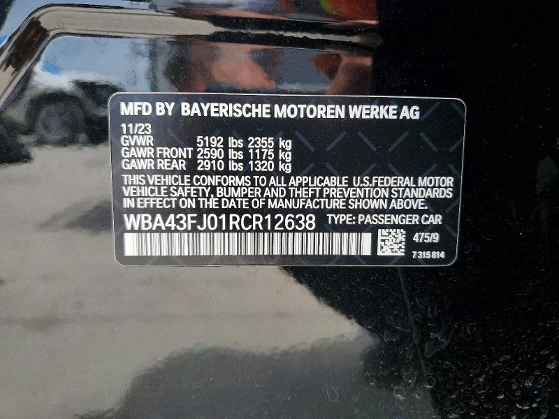 2024 Bmw 530 მანქანა იყიდება აუქციონზე, vin: WBA43FJ01RCR12638, აუქციონის ნომერი: 53729086