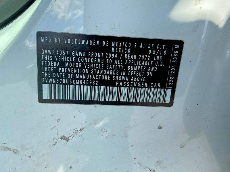 Продажа на аукционе авто 2019 Volkswagen Jetta, vin: 3VWN57BU5KM045982, номер лота: 53308006