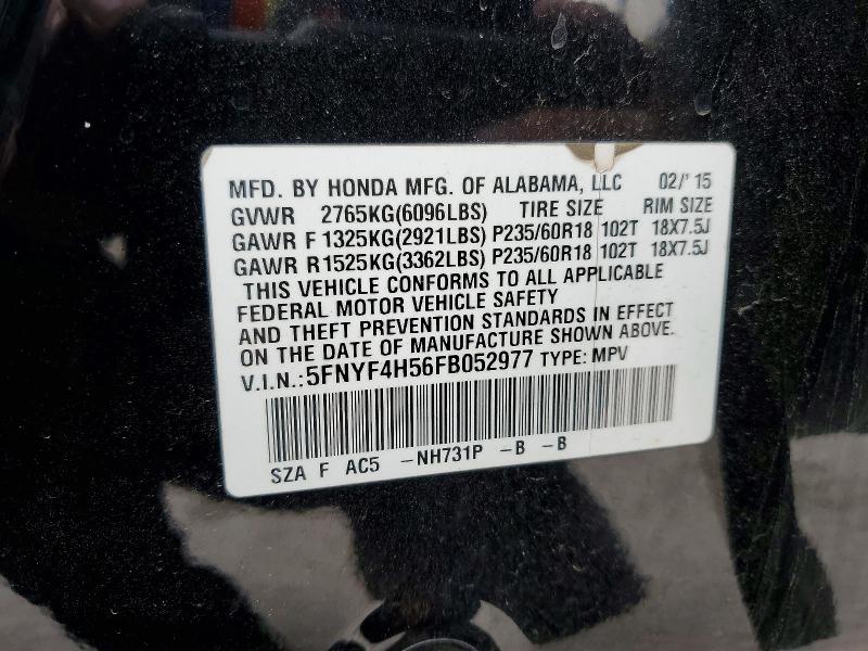 Продаж на аукціоні авто 2015 Honda Pilot, vin: 5FNYF4H56FB052977, номер лоту: 52458436
