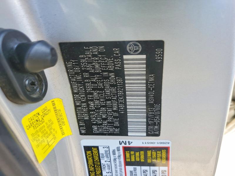 2011 Toyota Camry მანქანა იყიდება აუქციონზე, vin: 4T4BF3EK7BR211387, აუქციონის ნომერი: 54838836