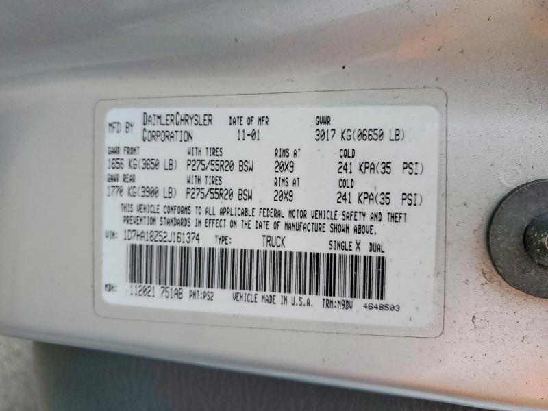 Aukcja sprzedaży 2002 Dodge Ram 1500, vin: 1D7HA18Z52J161374, numer aukcji: 52553496