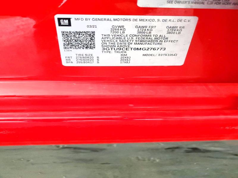 Aukcja sprzedaży 2021 Gmc Sierra, vin: 3GTU9CET0MG276773, numer aukcji: 53014716