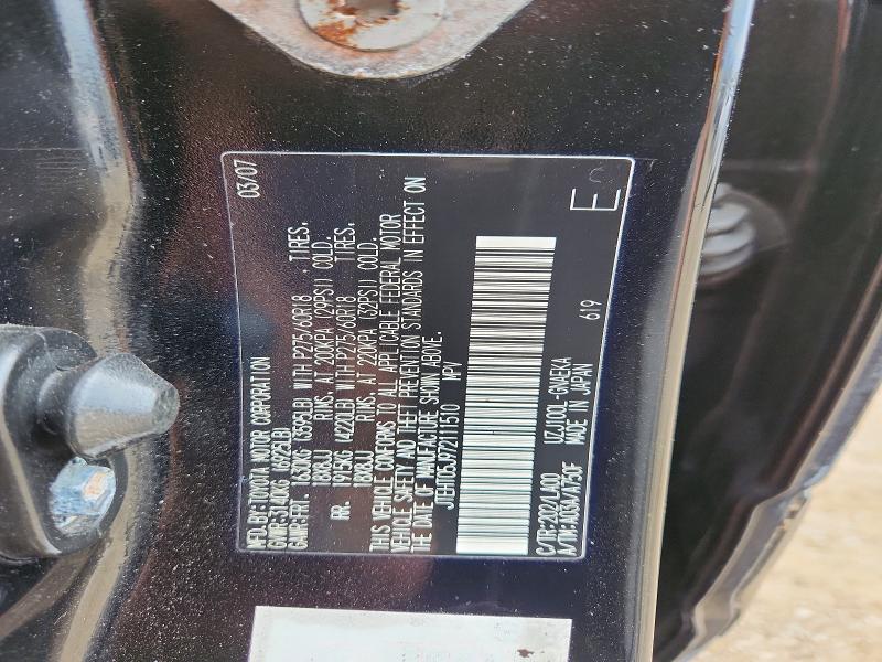 Aukcja sprzedaży 2007 Toyota Land Cruiser, vin: JTEHT05J972111510, numer aukcji: 53453876