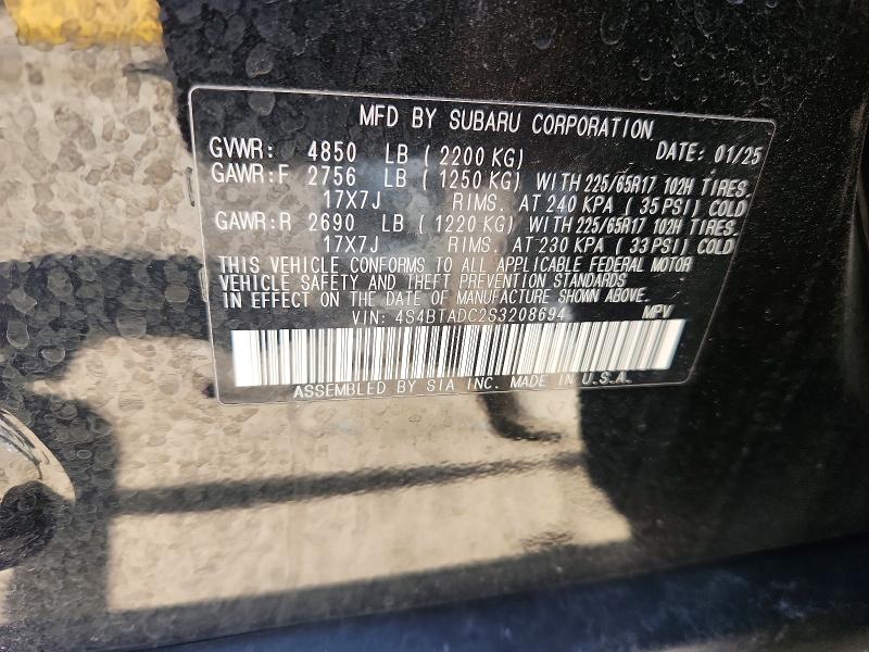 53251066 :رقم المزاد ، 4S4BTADC2S3208694 vin ، 2025 Subaru Outback مزاد بيع