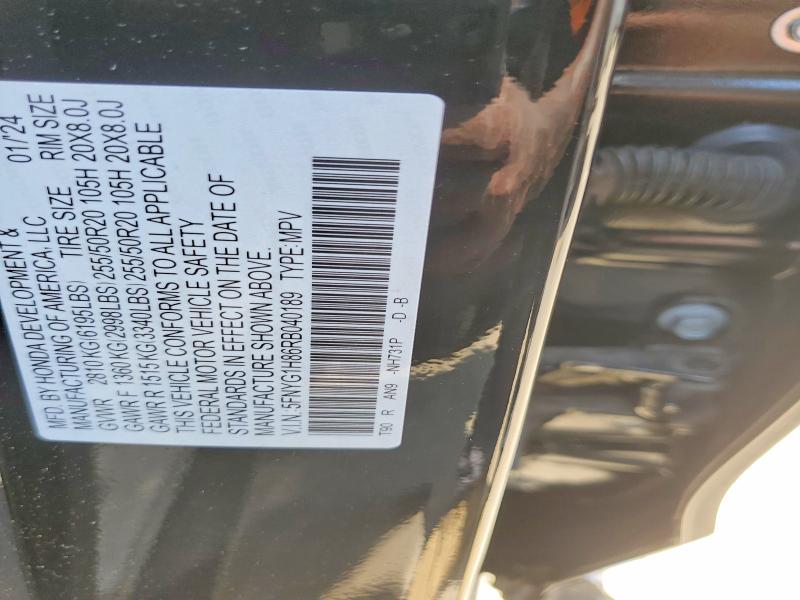 54097286 :رقم المزاد ، 5FNYG1H86RB040189 vin ، 2024 Honda Pilot مزاد بيع