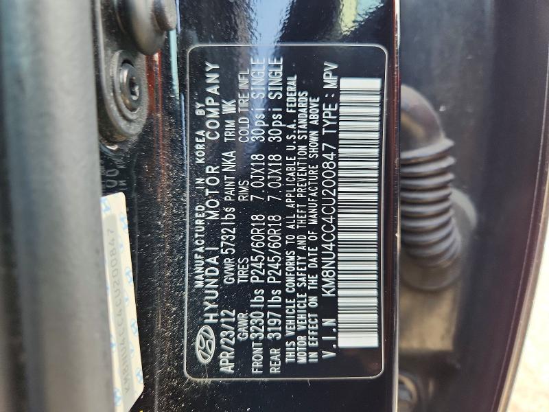 53426416 :رقم المزاد ، KM8NU4CC4CU200847 vin ، 2012 Hyundai Veracruz مزاد بيع
