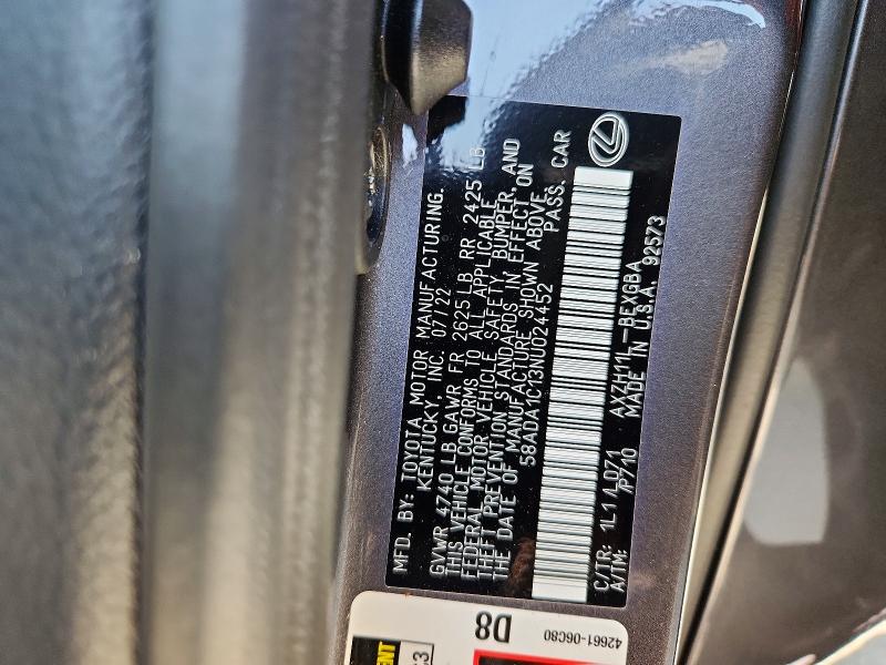 2022 Lexus Es 300h მანქანა იყიდება აუქციონზე, vin: 58ADA1C13NU024452, აუქციონის ნომერი: 53238976