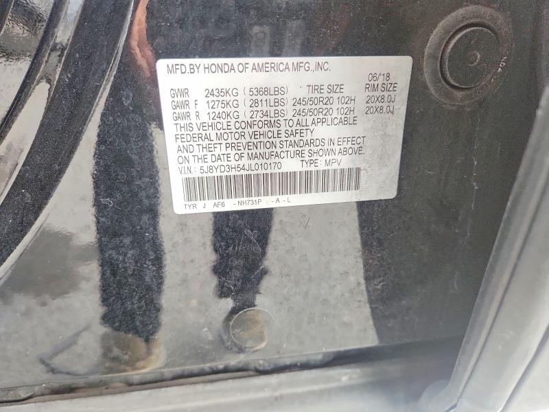 53838476 :رقم المزاد ، 5J8YD3H54JL010170 vin ، 2018 Acura Mdx مزاد بيع