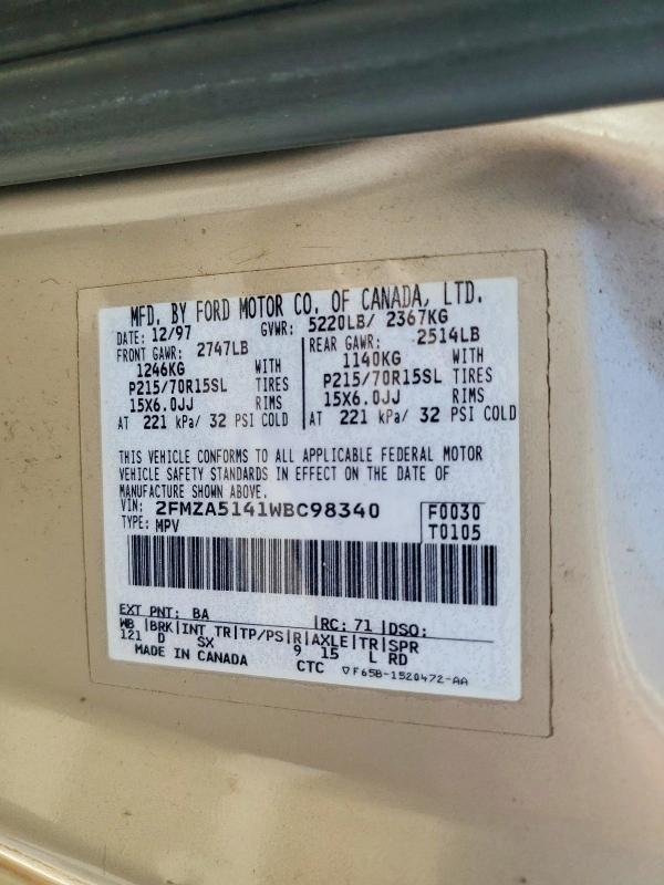 Продажа на аукционе авто 1998 Ford Windstar, vin: 2FMZA5141WBC98340, номер лота: 54165056