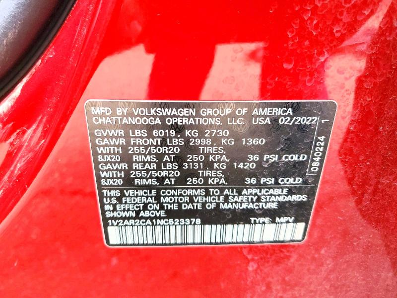 Продаж на аукціоні авто 2022 Volkswagen Atlas, vin: 1V2AR2CA1NC523378, номер лоту: 54301956