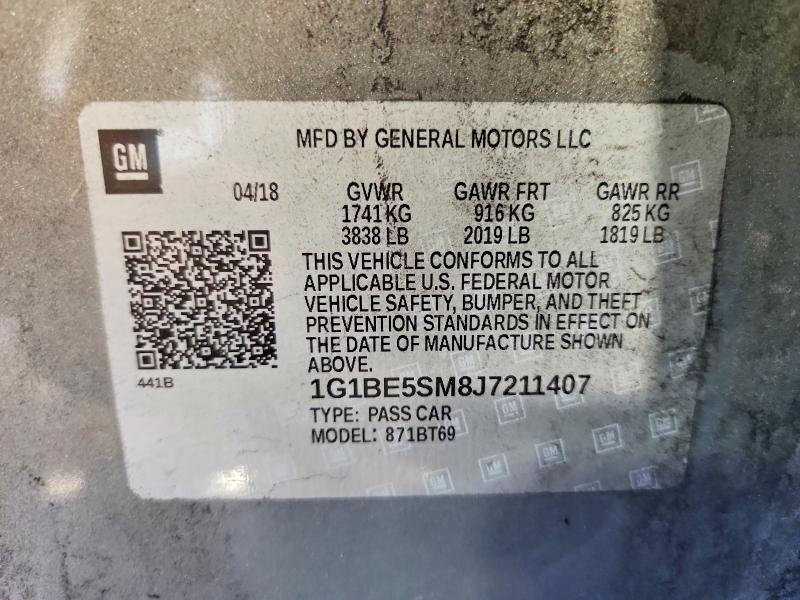 Aukcja sprzedaży 2018 Chevrolet Cruze, vin: 1G1BE5SM8J7211407, numer aukcji: 52007006