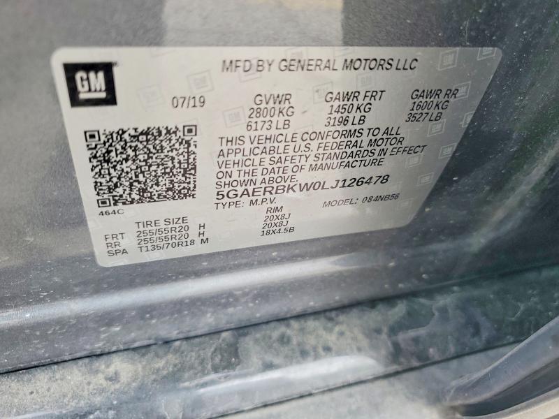 2020 Buick Enclave მანქანა იყიდება აუქციონზე, vin: 5GAERBKW0LJ126478, აუქციონის ნომერი: 53531466