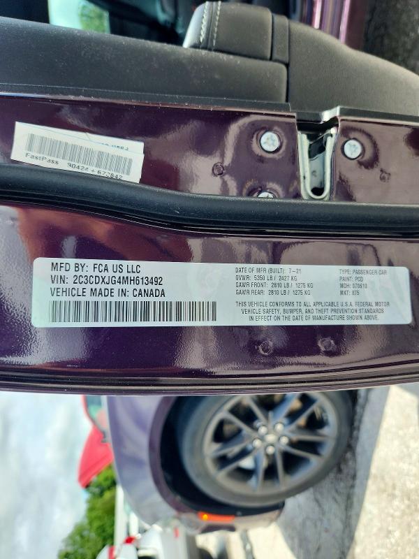 Продажа на аукционе авто 2021 Dodge Charger, vin: 2C3CDXJG4MH613492, номер лота: 55445776