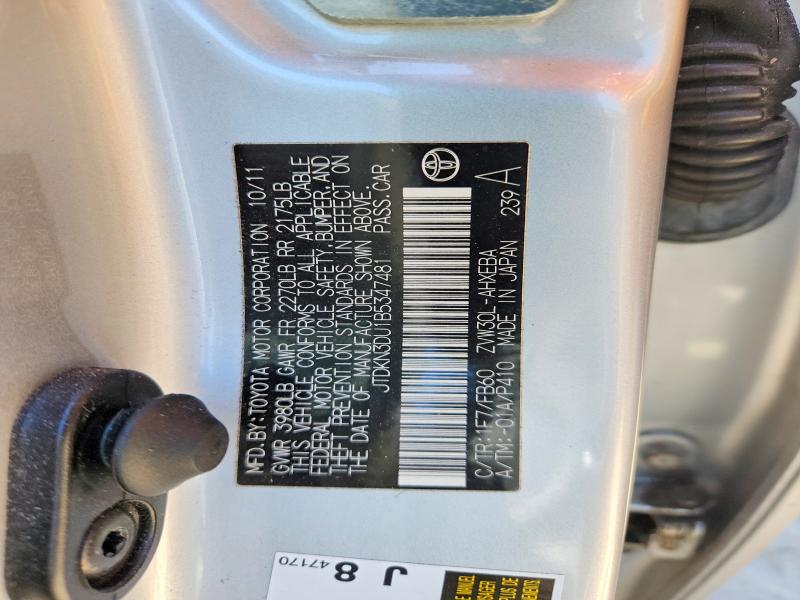 52615286 :رقم المزاد ، JTDKN3DU1B5347481 vin ، 2011 Toyota Prius مزاد بيع