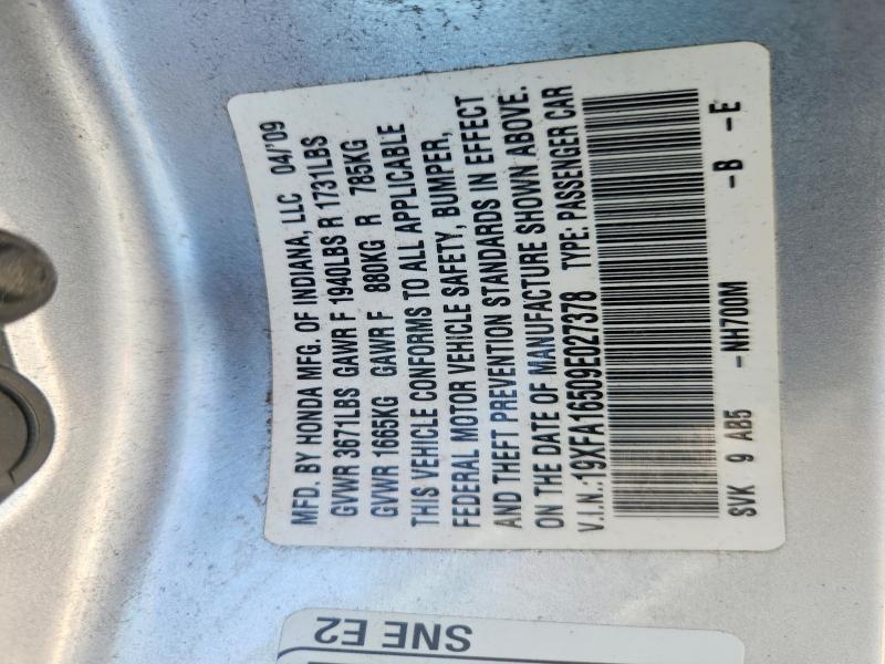 52486156 :رقم المزاد ، 19XFA16509E027378 vin ، 2009 Honda Civic مزاد بيع