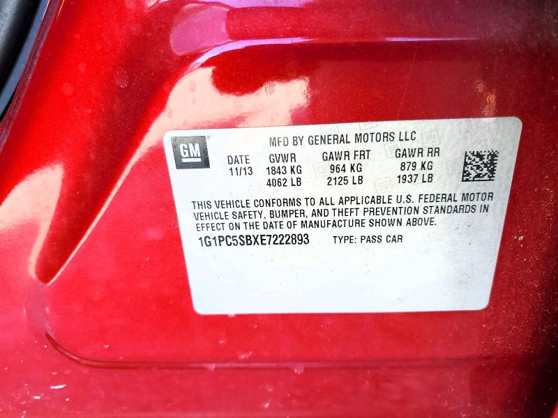 Продажа на аукционе авто 2014 Chevrolet Cruze, vin: 1G1PC5SBXE7222893, номер лота: 53350856