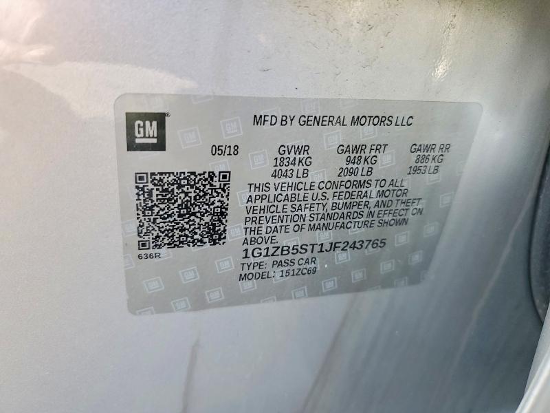 Продаж на аукціоні авто 2018 Chevrolet Malibu, vin: 1G1ZB5ST1JF243765, номер лоту: 52406296