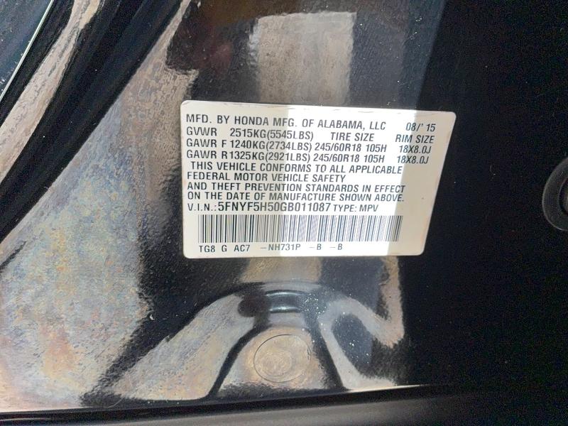 2016 Honda Pilot მანქანა იყიდება აუქციონზე, vin: 5FNYF5H50GB011087, აუქციონის ნომერი: 53094456