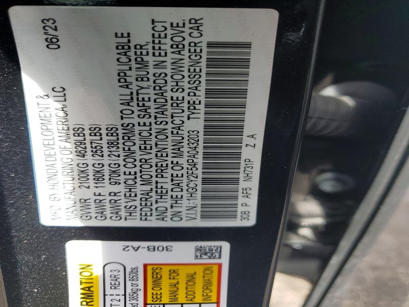 54616426 :رقم المزاد ، 1HGCY2F54PA043203 vin ، 2023 Honda Accord مزاد بيع