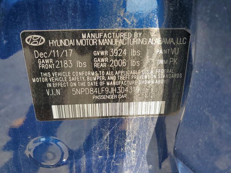 53968356 :رقم المزاد ، 5NPD84LF9JH304319 vin ، 2018 Hyundai Elantra مزاد بيع