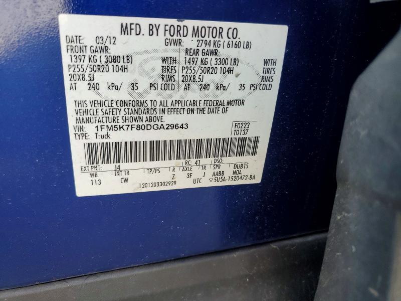 Auction sale of the 2013 Ford Explorer, vin: 1FM5K7F80DGA29643, lot number: 51871616