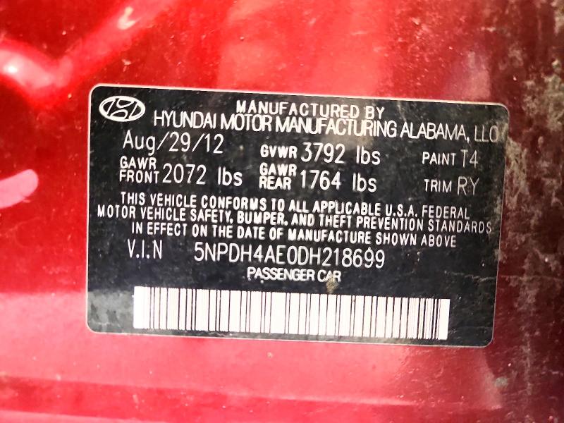 Aukcja sprzedaży 2013 Hyundai Elantra, vin: 5NPDH4AE0DH218699, numer aukcji: 52842046