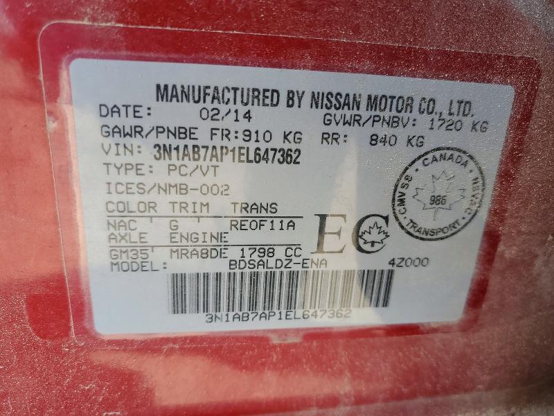 Продаж на аукціоні авто 2014 Nissan Sentra, vin: 3N1AB7AP1EL647362, номер лоту: 54150206