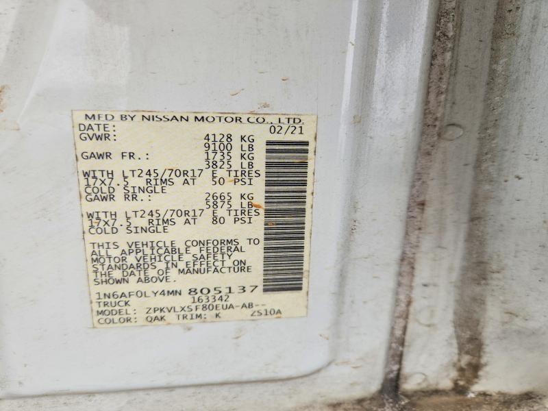 Aukcja sprzedaży 2021 Nissan Nv, vin: 1N6AF0LY4MN805137, numer aukcji: 51801956
