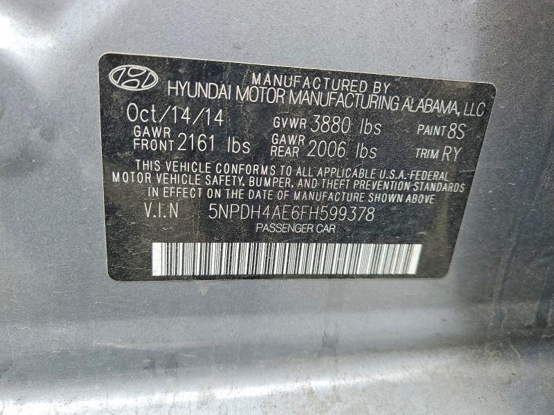 52332056 :رقم المزاد ، 5NPDH4AE6FH599378 vin ، 2015 Hyundai Elantra مزاد بيع