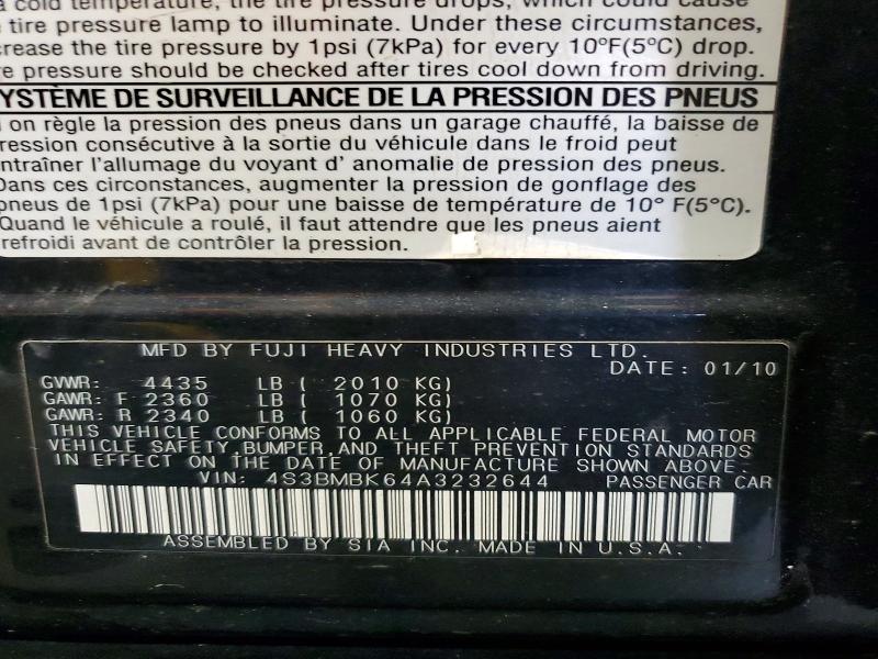 2010 Subaru Legacy მანქანა იყიდება აუქციონზე, vin: 4S3BMBK64A3232644, აუქციონის ნომერი: 55685946