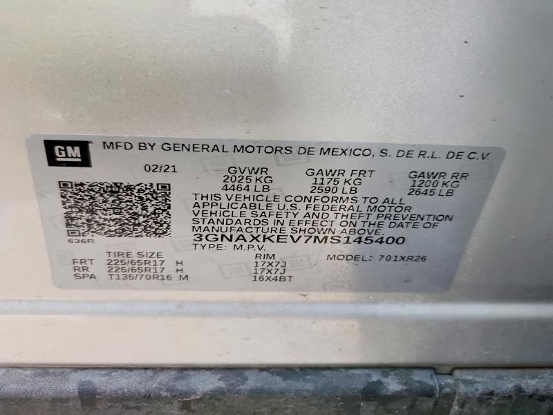 Aukcja sprzedaży 2021 Chevrolet Equinox, vin: 3GNAXKEV7MS145400, numer aukcji: 52573006