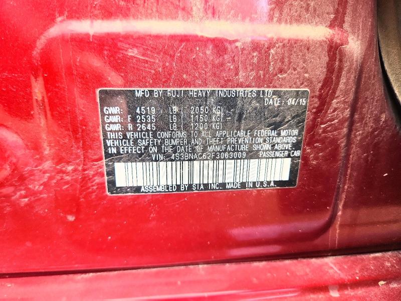 2015 Subaru Legacy მანქანა იყიდება აუქციონზე, vin: 4S3BNAC62F3063009, აუქციონის ნომერი: 55710736