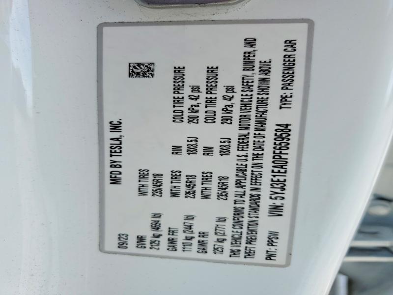 2023 Tesla Model 3 მანქანა იყიდება აუქციონზე, vin: 5YJ3E1EA0PF659584, აუქციონის ნომერი: 54472126