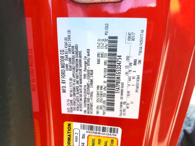 Aukcja sprzedaży 2016 Ford Mustang, vin: 1FATP8EM1G5334754, numer aukcji: 54437346