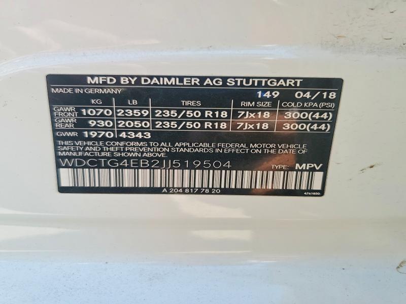 Продаж на аукціоні авто 2018 Mercedes-benz Gla, vin: WDCTG4EB2JJ519504, номер лоту: 53661316
