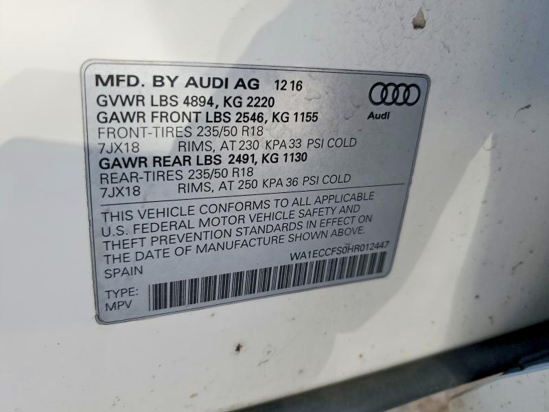 Продажа на аукционе авто 2017 Audi Q3, vin: WA1ECCFS0HR012447, номер лота: 53255996