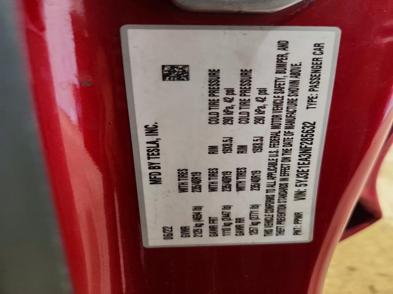 Aukcja sprzedaży 2022 Tesla Model 3, vin: 5YJ3E1EA3NF285632, numer aukcji: 52022686