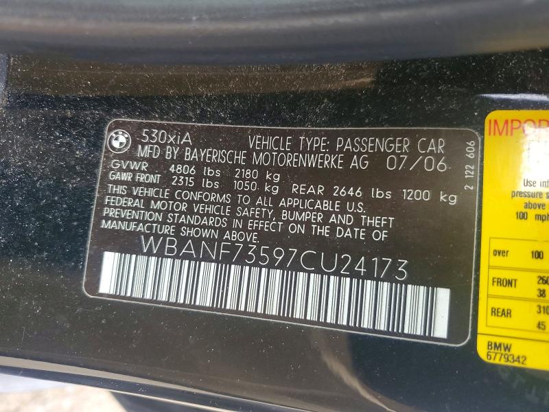 54465956 :رقم المزاد ، WBANF73597CU24173 vin ، 2007 Bmw 530 مزاد بيع