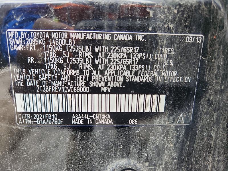 51803266 :رقم المزاد ، 2T3BFREV1DW089000 vin ، 2013 Toyota Rav4 مزاد بيع