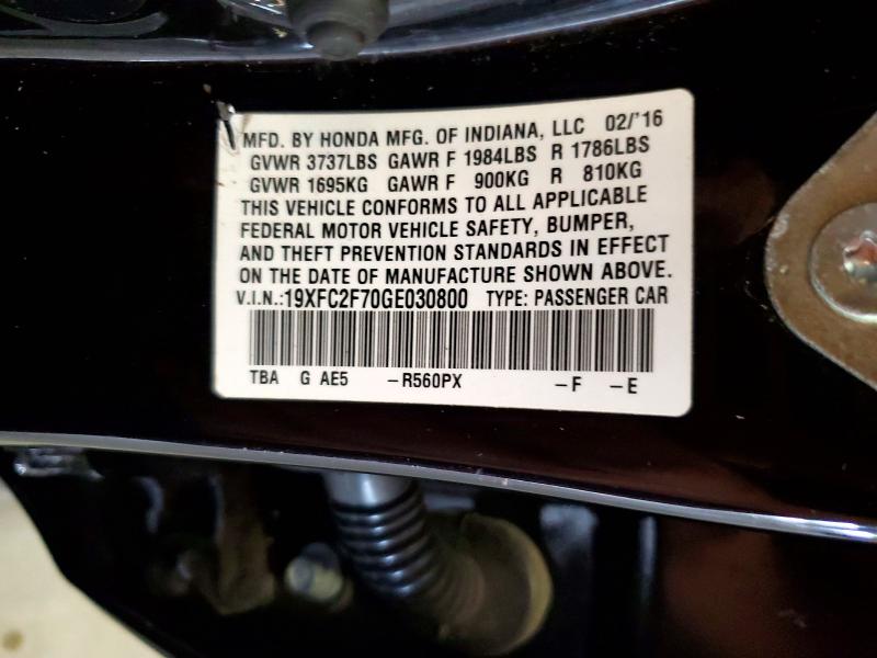 Aukcja sprzedaży 2016 Honda Civic, vin: 19XFC2F70GE030800, numer aukcji: 53325136