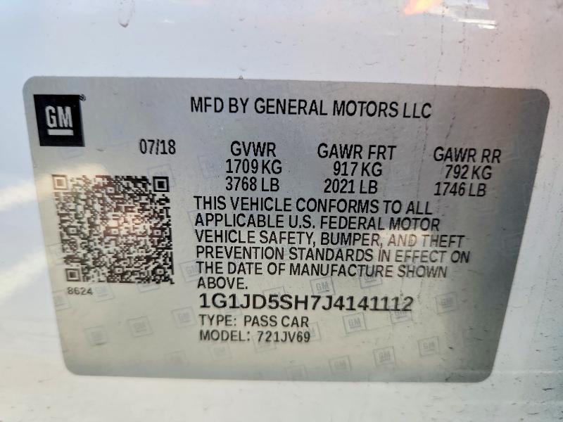 Продажа на аукционе авто 2018 Chevrolet Sonic, vin: 1G1JD5SH7J4141112, номер лота: 54730176