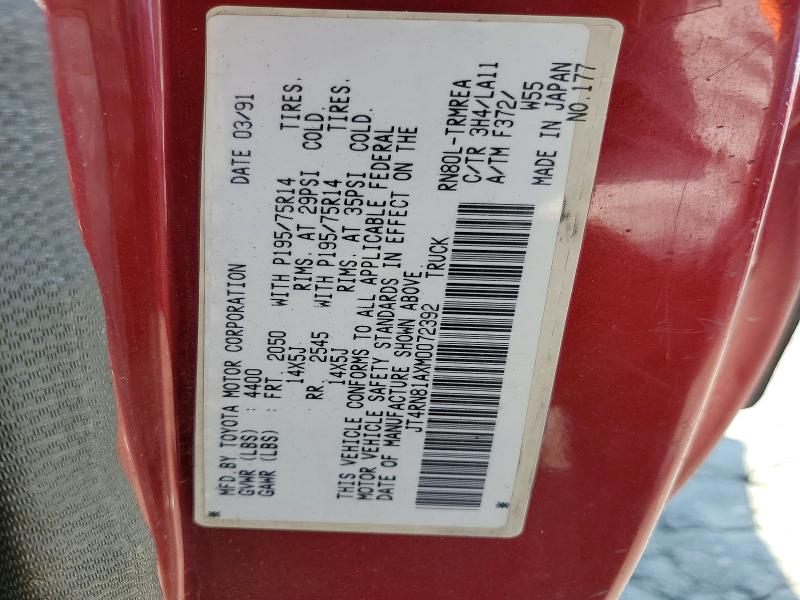 51301976 :رقم المزاد ، JT4RN81AXM0072392 vin ، 1991 Toyota Pickup مزاد بيع