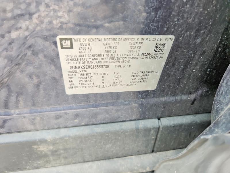 2018 Chevrolet Equinox მანქანა იყიდება აუქციონზე, vin: 3GNAXSEV0JS580738, აუქციონის ნომერი: 53742916