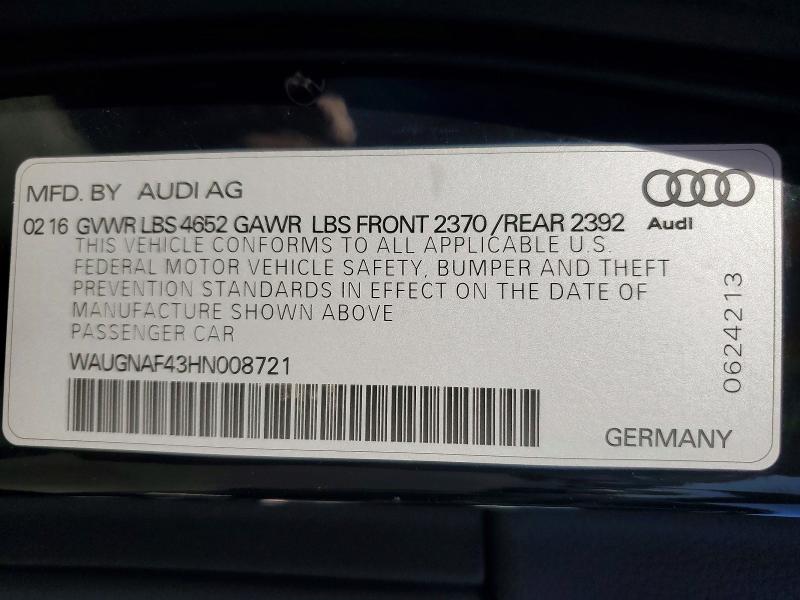 Aukcja sprzedaży 2017 Audi A4, vin: WAUGNAF43HN008721, numer aukcji: 54061406