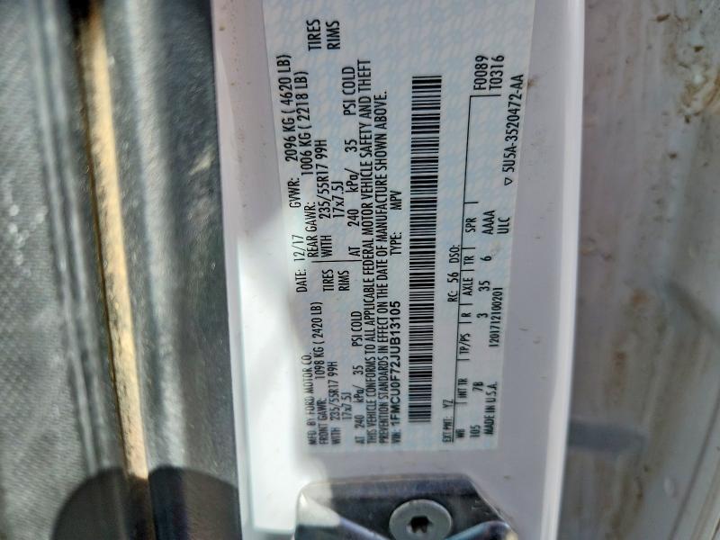 Aukcja sprzedaży 2018 Ford Escape, vin: 1FMCU0F72JUB13105, numer aukcji: 55083866
