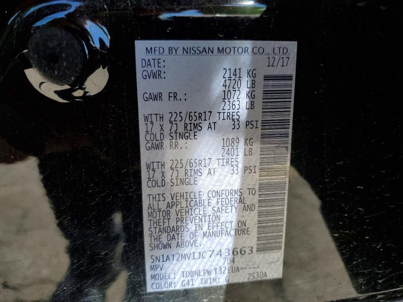 53261516 :رقم المزاد ، 5N1AT2MV1JC743663 vin ، 2018 Nissan Rogue مزاد بيع