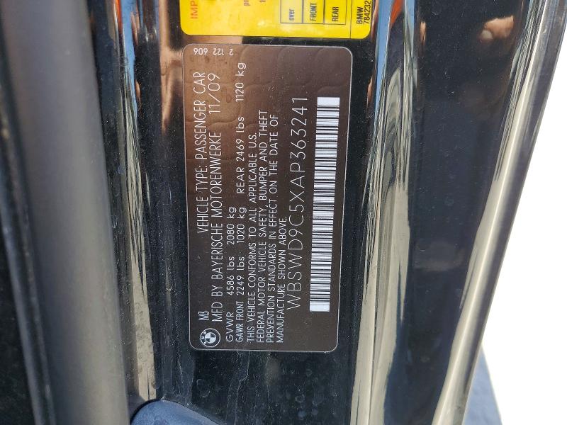 53408166 :رقم المزاد ، WBSWD9C5XAP363241 vin ، 2010 Bmw M3 مزاد بيع