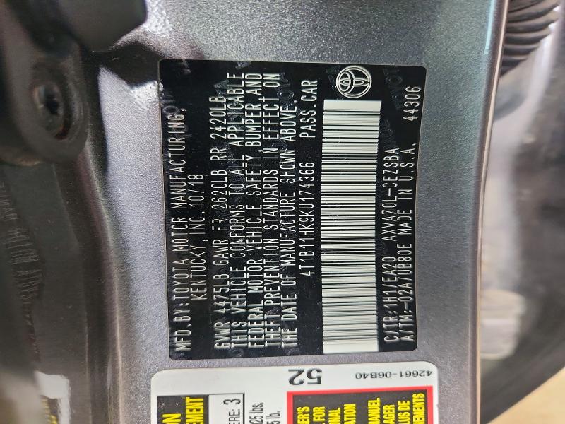 Aukcja sprzedaży 2019 Toyota Camry, vin: 4T1B11HK9KU174366, numer aukcji: 55039056